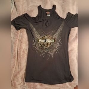 Harley-Davidson Charcoal Cold Shoulder Tee
